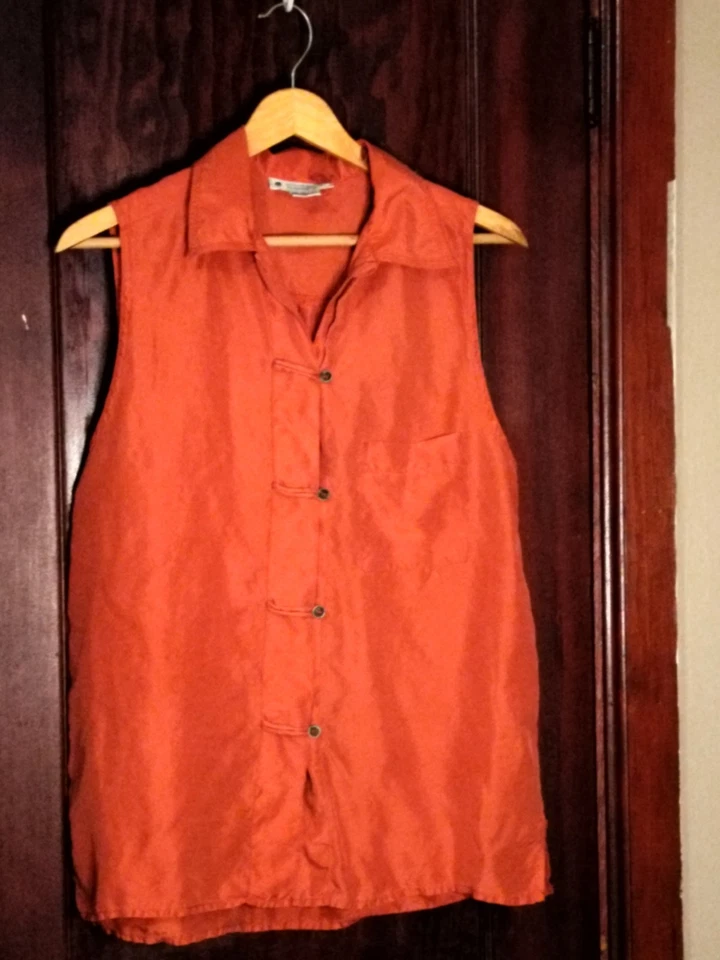   Блузка без рукавов Jonathan Martin винтажный шелк сожжен оранжевый Med Y2K  - Изображение 1 из 4