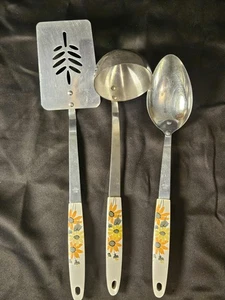Vtg Set Of Ekco "Country Garden" stainless steel ladle, Spatula & Serving Spoon  - Picture 1 of 9