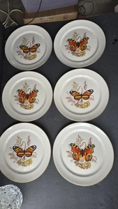 Vintage Pickard China Schmetterling Teller 6er Set Goldrand handverziert USA 8" - Bild 1 von 16