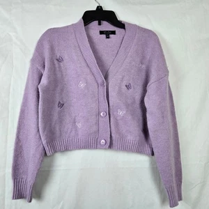 Witty Fox Womens Purple Butterfly Embroidered Cropped Long Sleeve Cardigan Small - Picture 1 of 7