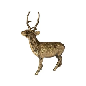 Vintage Solid Brass Reindeer Spotted Deer Antlers Figurine 6" Desk Cabin Office - Picture 1 of 10