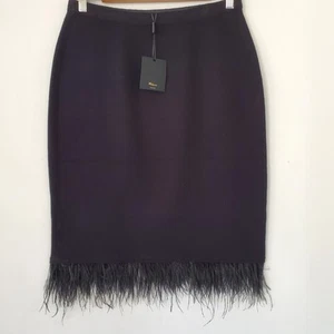 NWT MILANO sz M Black Feather Hem Pencil Skirt Knee Pull On Elegant Cocktail - Picture 1 of 14