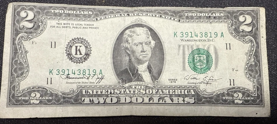 1976 Bicentennial 2.00 Two Dollar Bill Error Misaligned Print  SEE PICS md - Image 1 of 4