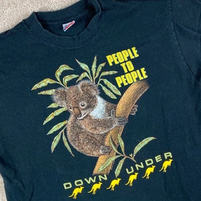 Vintage 90s Fruit of the Loom Mens Large Black Koala Kangaroo Down Under T Shirt - image 1 of 4