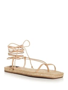AQUA Womens Beige Thong Square Toe Lace-Up Leather Espadrille Shoes 9 B - Picture 1 of 3