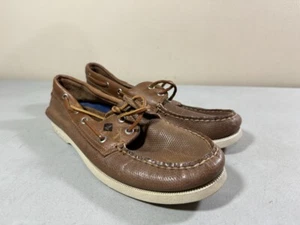 SPERRY MEN'S BROWN LEATHER STS15034 2 EYE BOAT SHOES LOAFERS SIZE 8M - Picture 1 of 3
