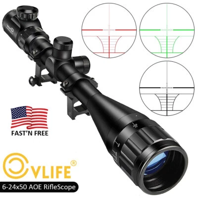 CVLIFE 6-24x50 AOE Hunting Rifle Scope Red & Green mil-dot illuminated Optics Gun Scope