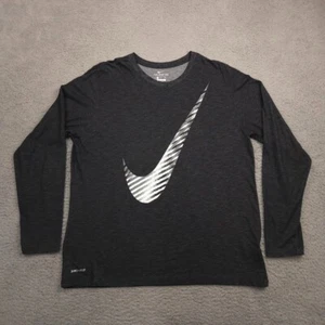 Nike Dri Fit Camisa Manga Larga Para Hombres XL Negra Gráfica Camiseta Swoosh Atlético Gimnasio - Imagen 1 de 10