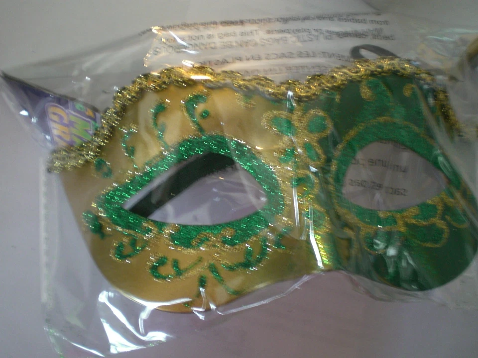 Máscara de fiesta de Halloween verde y dorado brillante Mardi Gras disfraz mascarada Foto 1 de 1