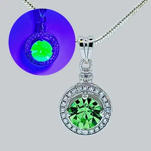 Uranium Glass Vintage Green 6mm CZ Sterling Silver Necklace UV Reactive Jewelry - Picture 1 of 21