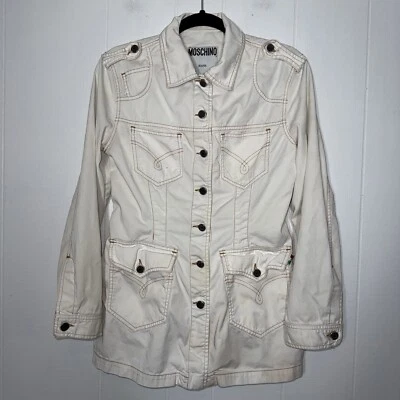 Moschino Jeans Mujer’s Denim Chaqueta Marfil Blanco Talla 12 Ver Descripción Foto 1 de 4