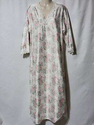 CAMISÓN VINTAGE BARBIZON PIEL DE PELUCHE FLORAL SEDOSO CON RIBETE DE ENCAJE HECHO EN EE. UU. MEDIANO Foto 1 de 4