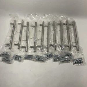 Lote de 10 tirones de gabinete de níquel satinado manijas de barra en T de 8-5/8" de largo - Imagen 1 de 7