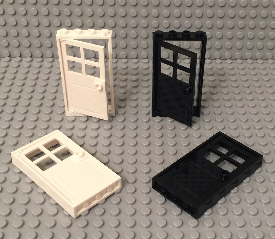 Lego 4 White / Black Door With 1x4x6 Frame / City / Friends Home Building Parts - Image 1 of 1