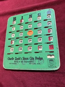 Tarjeta de bingo publicitaria vintage, Charlie Zook's Dodge en Sioux City, IA. - Imagen 1 de 5