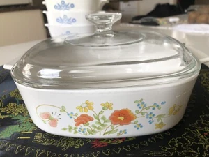 Corning Ware orange wildflower A-2-B 2 L Casserole Dish w Pyrex A9C Lid - Picture 1 of 4