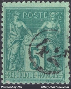 FRANCE SAGE 5c VERT N° 75 AVEC OBLITERATION JOUR DE L'AN 42 ENCERCLÉ  - Picture 1 of 2