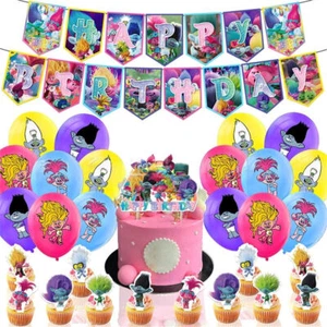 Trolls Happy Birthday Balloons Banner Decoration Cake Topper Party Supply Set AU - Picture 1 of 5