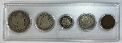 1900 US Mint Circulated Set 50c 25c 10c Barber Silver V Nickel & Indian Cent - Image 1 of 2