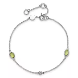 925 Sterling Silver Diamond Peridot Tennis Bracelet - Picture 1 of 12