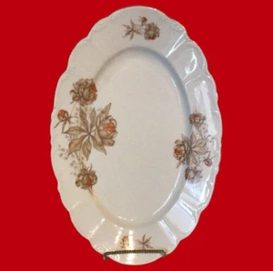 FINE BOHEMIAN CHINA SERVING PLATTER CZECHOSLOVAKIA VINTAGE 14" FLORAL GOLD TRIM - Picture 1 of 11