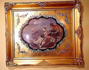 RUSSO VITTORIANO SCENARIO ROMANTICO SLITTINO ORMOLU CORNICE STAMPA ARTISTICA 25''x 21'' - Foto 1 di 9