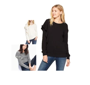 Neu mit Etikett Splendid West Fourth Damen-Sweatshirt mit Rüschen weiß, grau, schwarz 100 $ - Bild 1 von 6