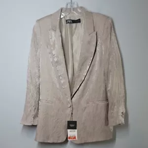 Blazer Zara Glen efecto satinado arrugado metálico talla grande nuevo con etiquetas - Imagen 1 de 9