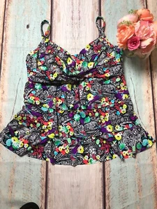 24 & Ocean Size 16 Tankini Top Multi-Colored Floral Print Tiered - Picture 1 of 4