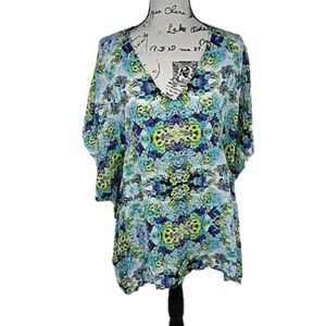 Michael Kors Swim Cover Up Womens Size XS Blue Floral Beach Vacation Swimwear - Picture 1 of 7