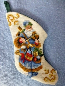 tiny old world blue coat santa stocking cross stitch? needlepoint - Picture 1 of 3