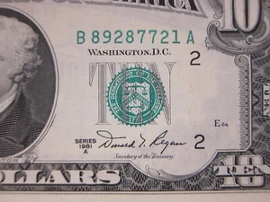 1981A $10 FRN #B89287721A - Picture 1 of 9