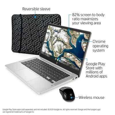 HP 14" Chromebook Bundle - Intel Celeron - 1080p - Bonus Sleeve & Wireless Mouse - Image 1 of 4