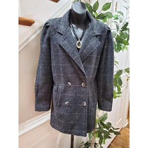 Vintage New York Girl Black Long Sleeve Double Breasted Casual Pea Coat Size 8 - Picture 1 of 11
