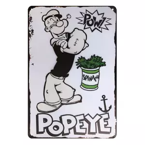2x POPEYE POW SPINACH PIP-UP Rustic Tin Sign Vintage Garage Bar - Picture 1 of 4