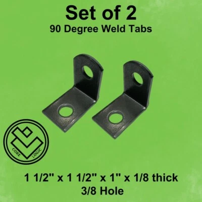 Double hole 90 deg Steel Tabs, Weld Tabs 1  1/2" x 1  1/2" x 1" wide Set of 2 - Image 1 of 2