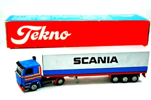Camión raro Tekno 1:50 Scania 142H y remolque inclinado de metal de 3 ejes promoción Scania   - Imagen 1 de 12