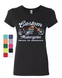 Custom Motorcycles Women's T-Shirt Biker Chopper American Tradition USA Shirt - Picture 1 of 8