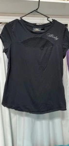 Harley Davidson Women's black top Tee with netting and angel wings Size: L - Picture 1 of 9