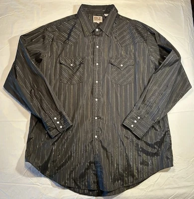 Camisa De Colección Ely Cattleman Perla A Presión Manga Larga Hombres 2XL Negra Hilo Metálico Foto 1 de 4