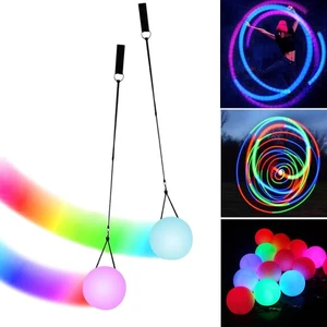 LED Poi Bälle: 2 Stück Poi Ball Set LED Glow Poi Kugeln mit Regenbogen Farben - Bild 1 von 8