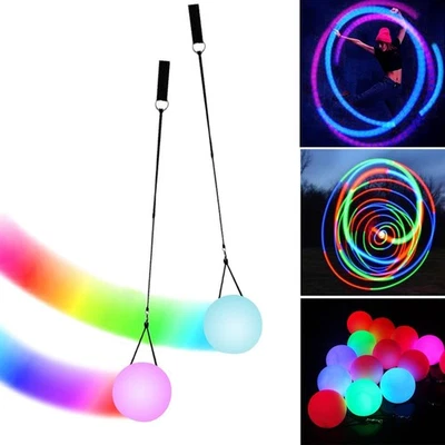 LED Poi Bälle: 2 Stück Poi Ball Set LED Glow Poi Kugeln mit Regenbogen Farben - Bild 1 von 4