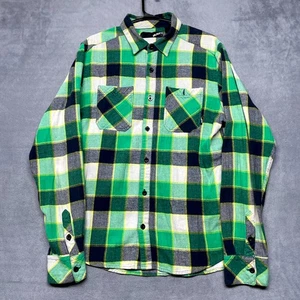 Rusty Y2K Flannel Shirt Men Medium Multicolor Herringbone Check Cotton Button Up - Picture 1 of 10
