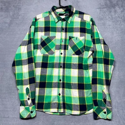 Rusty Y2K Flannel Shirt Men Medium Multicolor Herringbone Check Cotton Button Up - Image 1 of 4