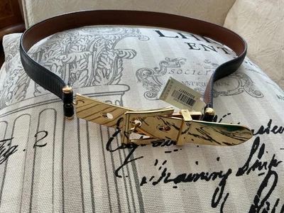 Lauren Ralph Lauren NUEVO Cinturón CUERO Hebilla TALLA MEDIANA M NEGRO/DORADO Foto 1 de 3