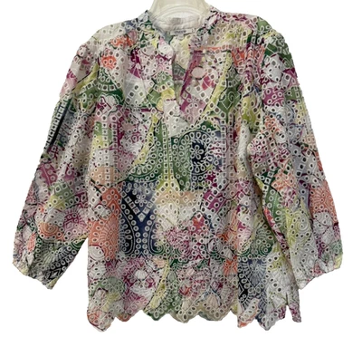 Top túnica manga ondulada con ojales florales múltiples de Chico's dobladillo de vieira talla 4/20 Foto 1 de 4