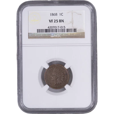 1868 1c Indian Head Cent ~ NGC VF 25 BN - Image 1 of 2