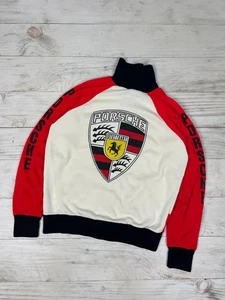 Vintage Porsche Sweatshirt Full Zip 90s Racing Track Jacket Men Sz L White - Picture 1 of 17
