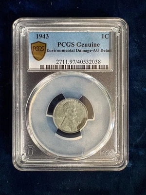 1943 Steel Lincoln Wheat Penny, No Mint Mark, PCGS Genuine, Rare! - Image 1 of 4