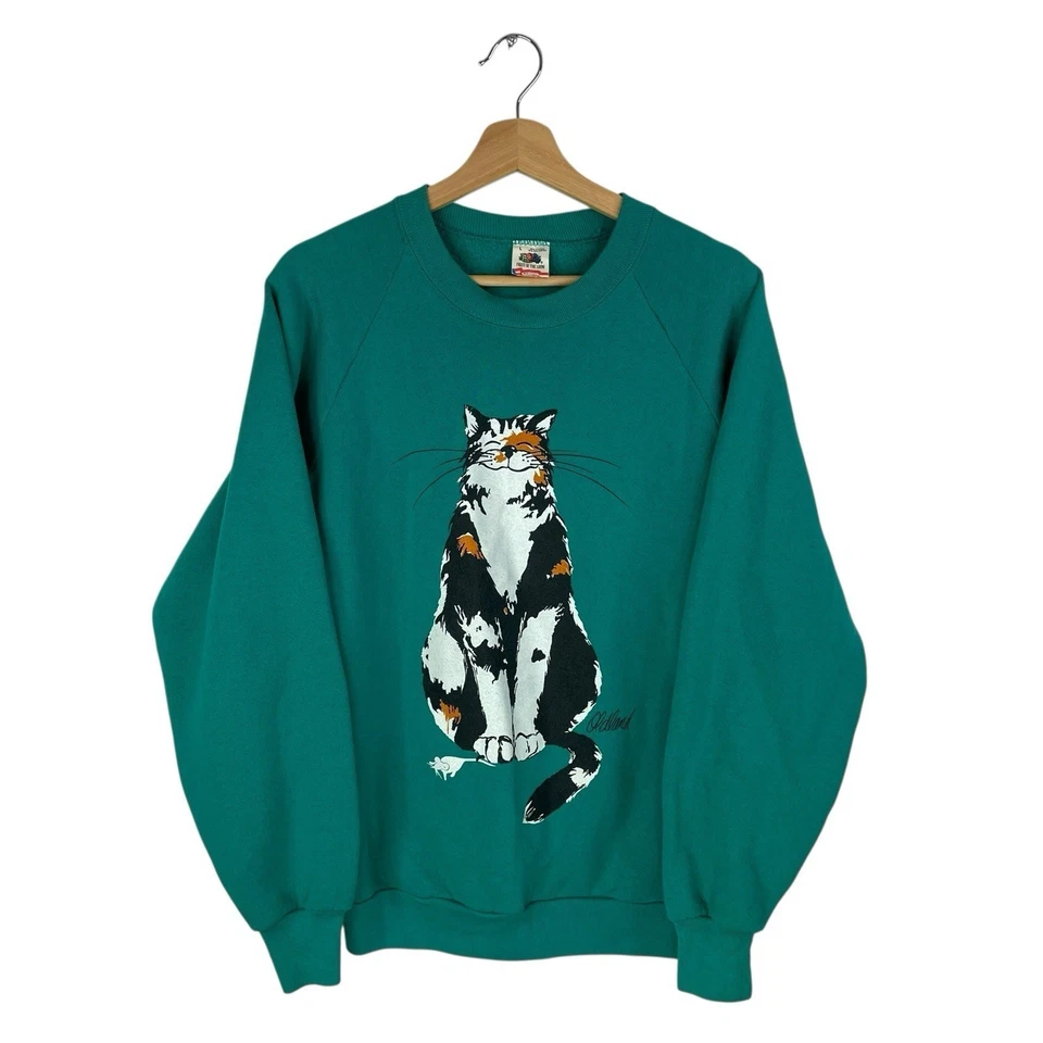 De Colección Gato Cuello Redondo Mujer Verde Años 80/90 Doble Cara Broma Divertida Arte Cómic Talla Grande Foto 1 de 4